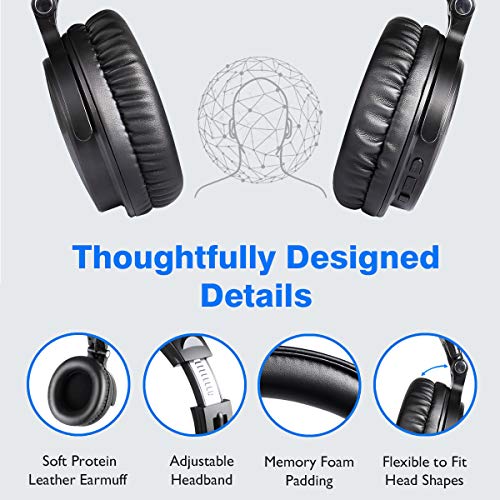 OneOdio Bluetooth Over Ear Headphones, 110 Hrs Wireless/Wired Stereo Sound Foldable Headsets with Deep Bass 50mm Neodymium Drivers for PC/Phone/Tablet - Studio Wireless Pro C, Black