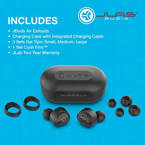 JLab JBuds Air True Wireless Signature Bluetooth Earbuds + Charging Case - Black - IP55 Sweat Resistance - Bluetooth 5.0 Connection - 3 EQ Sound Settings Signature, Balanced, Bass Boost