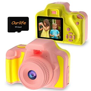ourlife kids camera for girls, 12mp 1080p digital camera with 2 inch ips screen, kids’ camera with 8 effect filters & 10 frames – makes a perfect christmas birthday gift for children aged 3-8