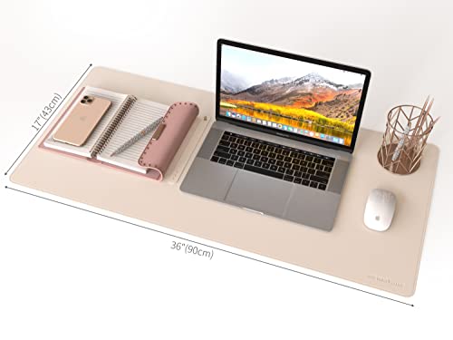 RENMTURE Dual-Sided Desk Pad,Natural Cork & PU Leather Large Mouse mats for Office and Home Work,Desk Protector Non-Slip (36"x17",Apricot+Cork)