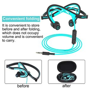 mucro Sports Headphones Over The Ear Headphones Wired for Running Exercise with Microphone Compatible Foldable Behind The Neck Headphones for Workout Jogging Gym Ear Buds