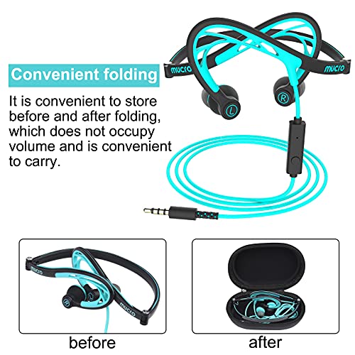 mucro Sports Headphones Over The Ear Headphones Wired for Running Exercise with Microphone Compatible Foldable Behind The Neck Headphones for Workout Jogging Gym Ear Buds