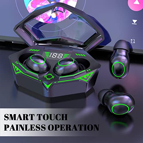 Wireless Bluetooth 5.2 Earbuds with RGB Light with Wireless Charging Case,Super HiFi Sound,Touching Control with Earhooks Headset Built-in Mic for Sport,Clear Calls,Work,Music