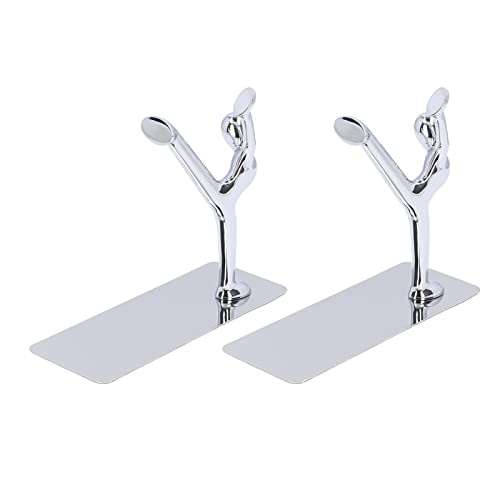 Metal Book Ends Stainless Steel Man bookends Nonskid Bookends Art Bookend Unique Men Design Simple Fashionable Decorative Bookends for Home Office Bar Restaurant Silver 1 Pair