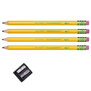 TICONDEROGA My First Pencils, Wood-Cased #2 HB Soft, Pre-Sharpened with Eraser, Includes Bonus Sharpener, Yellow, 5 Piece (Pack of 1)(33309)