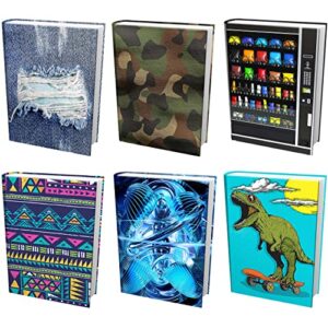easy apply, reusable book covers 6 pk. best jumbo 9×11 textbook jacket for back to school. stretchable to fit most medium hardcover books. perfect fun, washable designs for girls, boys, kids and teens