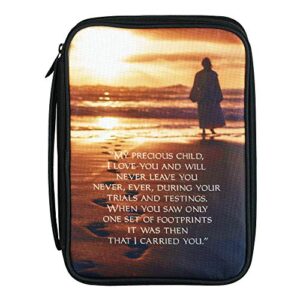 footprints golden brown large print nylon zippered bible case cover