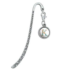 letter k floral monogram initial metal bookmark page marker with charm