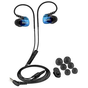 Granvela GV1 HD Classic Sports Earphones IPX5 Waterproof Running Earbuds Wired with Mic, Memory Wire Earhook and Clip - Blue