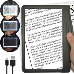 [rechargeable] 3x large ultra bright led page magnifier with 12 anti-glare dimmable leds (more evenly lit viewing area & relieve eye strain)-ideal for reading small prints & low vision…