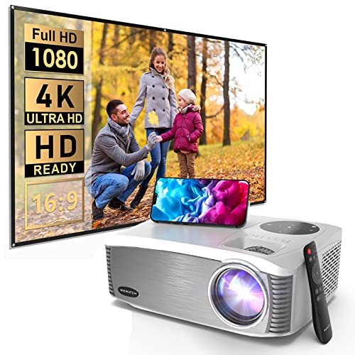 WEWATCH V70S Native 1080P Projector, with 120inch Projector Screen,500 ANSI Lumen 20,000LM 5G WiFi Bluetooth Projector for Indoor Office, Full HD Home Theater Movie Projector, Portable Video Projector