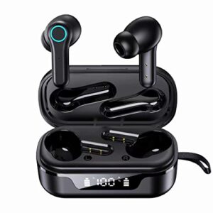 bluetooth 5.2 wireless earbuds, 4 mic call noise cancelling wireless headphones with led display, loud sound clear call deep bass in-ear headphones with charging case compatible for iphone android