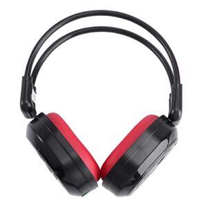lurrose foldable wireless headphone portable fm stereo headset radio headphones for mowing, jogging, walking, daily works (black red)