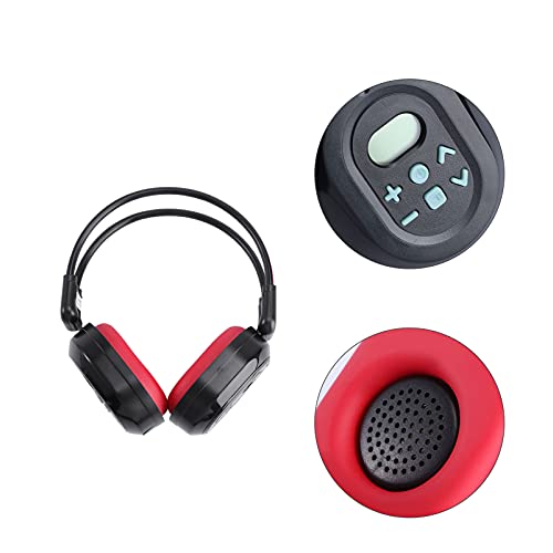 Lurrose Foldable Wireless Headphone Portable FM Stereo Headset Radio Headphones for Mowing, Jogging, Walking, Daily Works (Black Red)