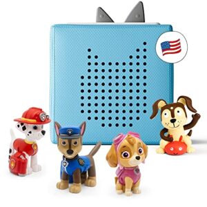 toniebox audio player starter set with chase, skye, marshall, and playtime puppy – listen, learn, and play with one huggable little box – light blue