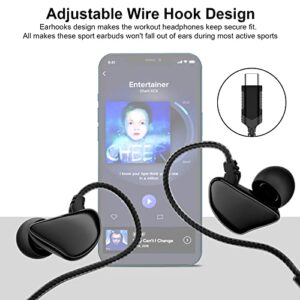 USB C Headphones for Samsung S22+ Ultra, Over Ear Sports Earbuds with Earhooks Mic Wired USB Type C Earphones Noise Canceling Running Workout Headset for Galaxy S23 S21 Plus S20 FE A53 Pixel 7 Pro 6A