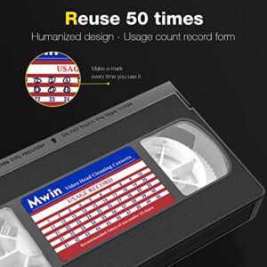 Mwin VHS Head Cleaner for VHS/VCR Players, Dry Technology- No Fluid Reusable Video Head Cleaner Tape