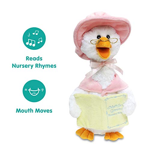 Cuddle Barn Mother Goose Animated Talking Musical Plush Toy, 14" Super Soft Cuddly Stuffed Animal Moves and Talks, Captivates Listeners by Reading 7 Classic Nursery Rhymes - Pink