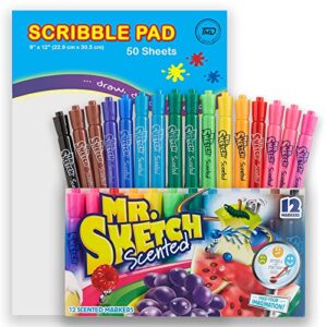 scented markers, 12 count assorted colors watercolor markers + 4 bonus smelly markers | includes drawing pad