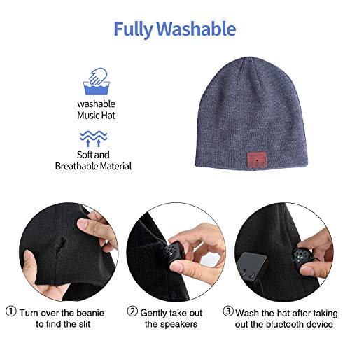 Bluetooth Beanie Hats, Christmas Tech Gifts for Men Women, Wireless Music Hat Headphones - Unisex Winter Knit Cap Headset with Built-in Mic, 100% Washable