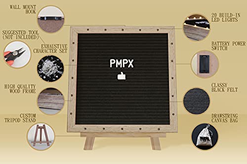 Letter Board The Original Black Felt Board with Stand, Built-in LED Lights 10 x 10 -Menu Board + Wood Frame, 340 Letters, Emojis + Cursive Words - Custom Sign Messages