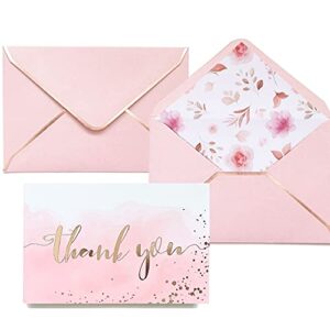 winoo design heavy duty rose gold and pink thank you cards with envelopes – 36 pk – 4×6 bridal shower thank you cards baby shower baby girl thank you notes for wedding birthday