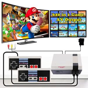 retro game console with 620 video games and 2 classic controllers, plug and play tv games with av output, 8-bit video game system with classic games, an ideal gift for kids and adults