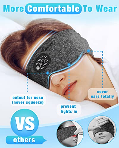 Sleep Headphones Bluetooth Sleeping Headband: 10Hrs Wireless Music Eye Mask with Soft Cozy Earbuds Comfortable Earphones for Side Sleepers (Small Size(C: 20"-22"))