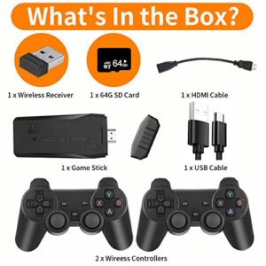 FUNTELL Wireless Retro Game Console, Plug & Play Video TV Game Stick With 10000+ Games Built-in, 64G, 9 Emulators, 4K HDMI Output for TV with Dual 2.4G Wireless Controllers