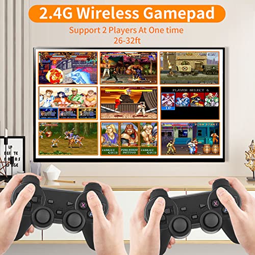 FUNTELL Wireless Retro Game Console, Plug & Play Video TV Game Stick With 10000+ Games Built-in, 64G, 9 Emulators, 4K HDMI Output for TV with Dual 2.4G Wireless Controllers