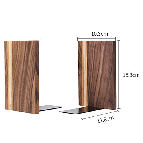 HALOU 2Pcs Wooden Bookends with Metal Base Heavy Duty Book Stand with Anti-Skid Dots for Office Desktop or Shelves Decorative Bookend