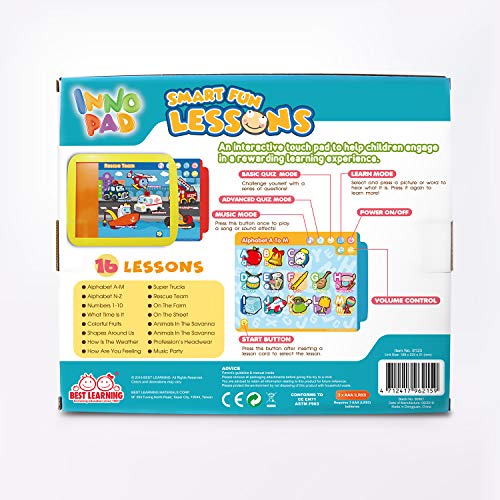 BEST LEARNING INNO PAD Smart Fun Lessons - Educational Tablet Toy to Learn Alphabet, Numbers, Colors, Shapes, Animals, Transportation, Time for Toddlers Ages 2 to 5 Years Old