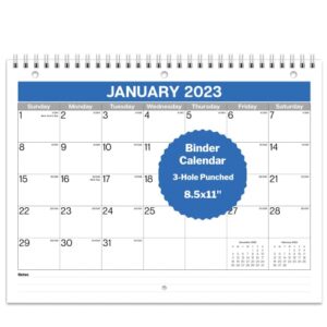 dunwell small wall calendar 2023-2024 – (blue, 8.5×11″), use now to june 2024, monthly calendar for notebook, three hole punched, use with binder folder, desk or wall, or desktop calendar 2023 2024