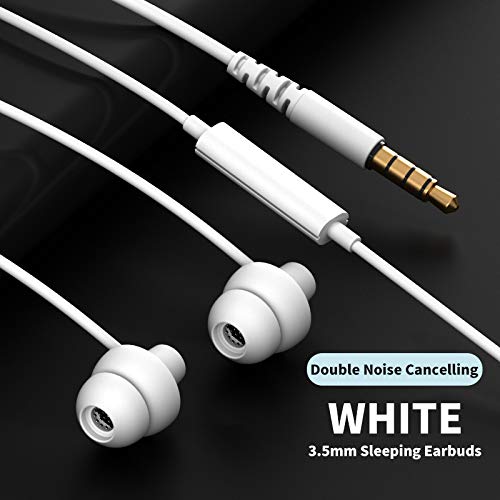 MAXROCK Sleeping Headphones, in-Ear Soundproof Earplug Soft Earbuds with Mic Noise Cancelling Sleep Earphones Earpods for Side Sleeper, Insomnia, Snoring, Air Travel, Bedtime Listening… (White)