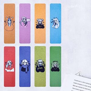 vevmax bookmark for book lovers – velvet soft touch back design – liquid glass print technology – book markers gift for kids, women, men – anime series bookmarks (8-pack)