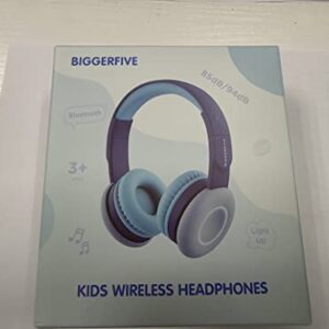 BIGGERFIVE Kids Wireless Bluetooth Headphones with 7 Colorful LED Lights, 50H Playtime, Microphone, 85dB/94dB Volume Limited, Foldable On Ear Headphones for School/Girls/Boys/iPad/Fire Tablet, Blue