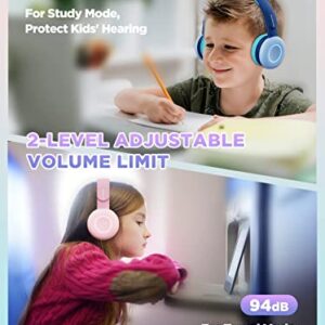 BIGGERFIVE Kids Wireless Bluetooth Headphones with 7 Colorful LED Lights, 50H Playtime, Microphone, 85dB/94dB Volume Limited, Foldable On Ear Headphones for School/Girls/Boys/iPad/Fire Tablet, Blue