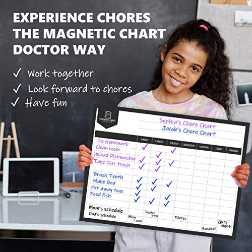 Magnetic Chore Chart for Fridge– Dry Erase Behavior Chart for Multiple Kids and Adults – Responsibility Reward White Board Chart – Children Chore Board with Magnets, 5 Markers & Eraser