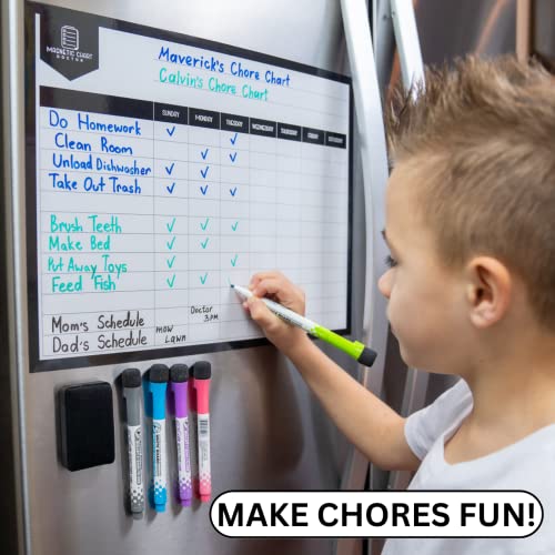 Magnetic Chore Chart for Fridge– Dry Erase Behavior Chart for Multiple Kids and Adults – Responsibility Reward White Board Chart – Children Chore Board with Magnets, 5 Markers & Eraser