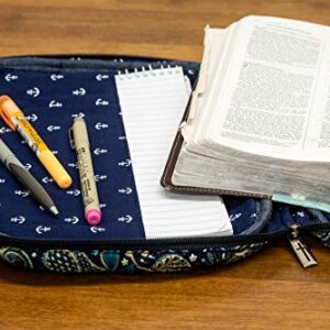 Dicksons Saved by Grace Cross Navy Cotton Bible Cover Case with Purse Handles, Large Print