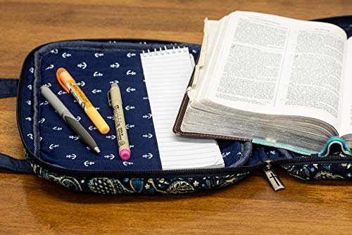 Dicksons Saved by Grace Cross Navy Cotton Bible Cover Case with Purse Handles, Large Print