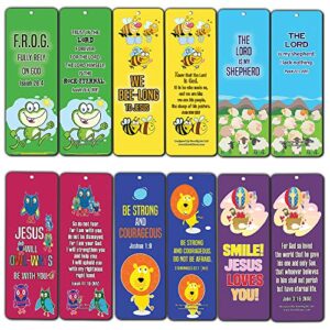 bookmarks for kids children (60 pack)- animal religious niv bible cards – lion bee frog owl sheep – john 3:16 christian gifts wall room decor homeschooling scrapbooking journal art craft