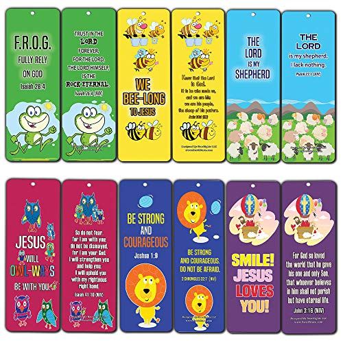 Bookmarks for Kids Children (60 Pack)- Animal Religious NIV Bible Cards - Lion Bee Frog Owl Sheep - John 3:16 Christian Gifts Wall Room Decor Homeschooling Scrapbooking Journal Art Craft