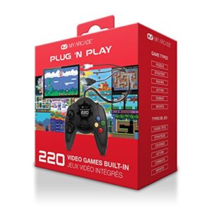 My Arcade Plug N Play TV Game Console: 220 Retro Style Games, Plugs Into TV, Battery or USB Powered, Ergonomic Controller Shape, Tactile Buttons