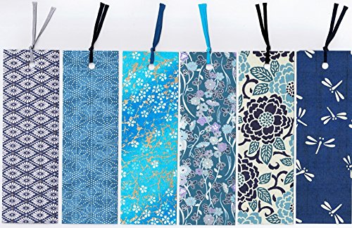 Yuzen Washi bookmark Aizen-style stencil dyeing blue 6 pieces A set