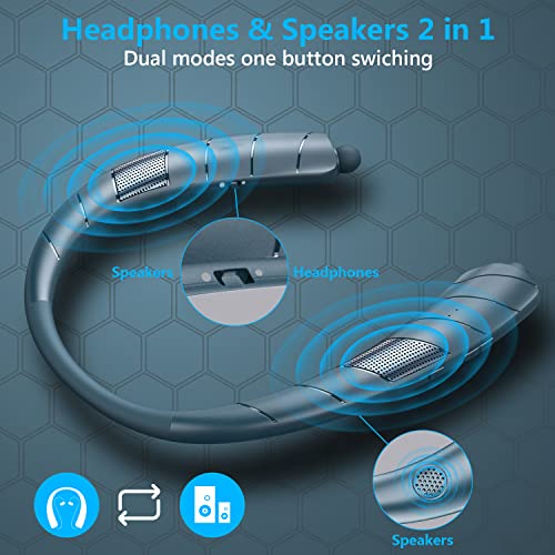 Xmenha Neckband Bluetooth Headphones/Speaker 2 in 1, Around The Neck Bluetooth Headphones Wireless Earbuds with Microphone 15H Playtime, Waterproof Running Workout Sports Earphones for Android iPhone