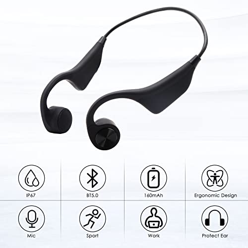 Wallfire Bone Conduction Headphone Wireless Bluetooth Open- Ear Sport Headphones for Workouts and Running Built- in Mic for Hands- Free Calls