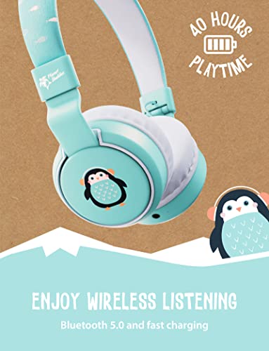 Planet Buddies Cute Penguin On-Ear Bluetooth Headphones for Kids | Foldable Wireless Kids Headphones | Kids Headset with Microphone for Tablets and Phones | Child-Safe Volume for School, Music & Calls