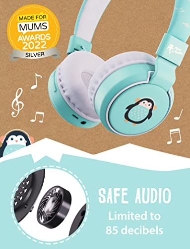 Planet Buddies Cute Penguin On-Ear Bluetooth Headphones for Kids | Foldable Wireless Kids Headphones | Kids Headset with Microphone for Tablets and Phones | Child-Safe Volume for School, Music & Calls