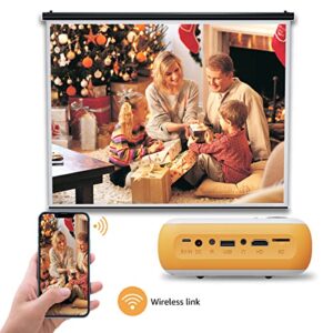 Huntooler Mini Projector, WiFi 1080P Supported Portable Projector - Movie Projector for Home Theater, Use Compatible with HDMI, USB, Laptop, iOS, and Android Phone.